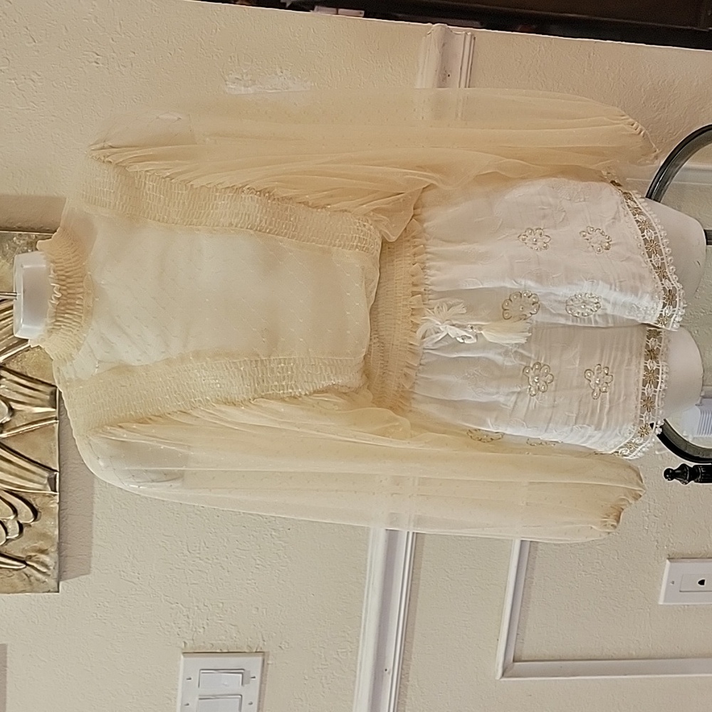 Windsor Natural beige sheer lace blouse size S vintage inspired *
